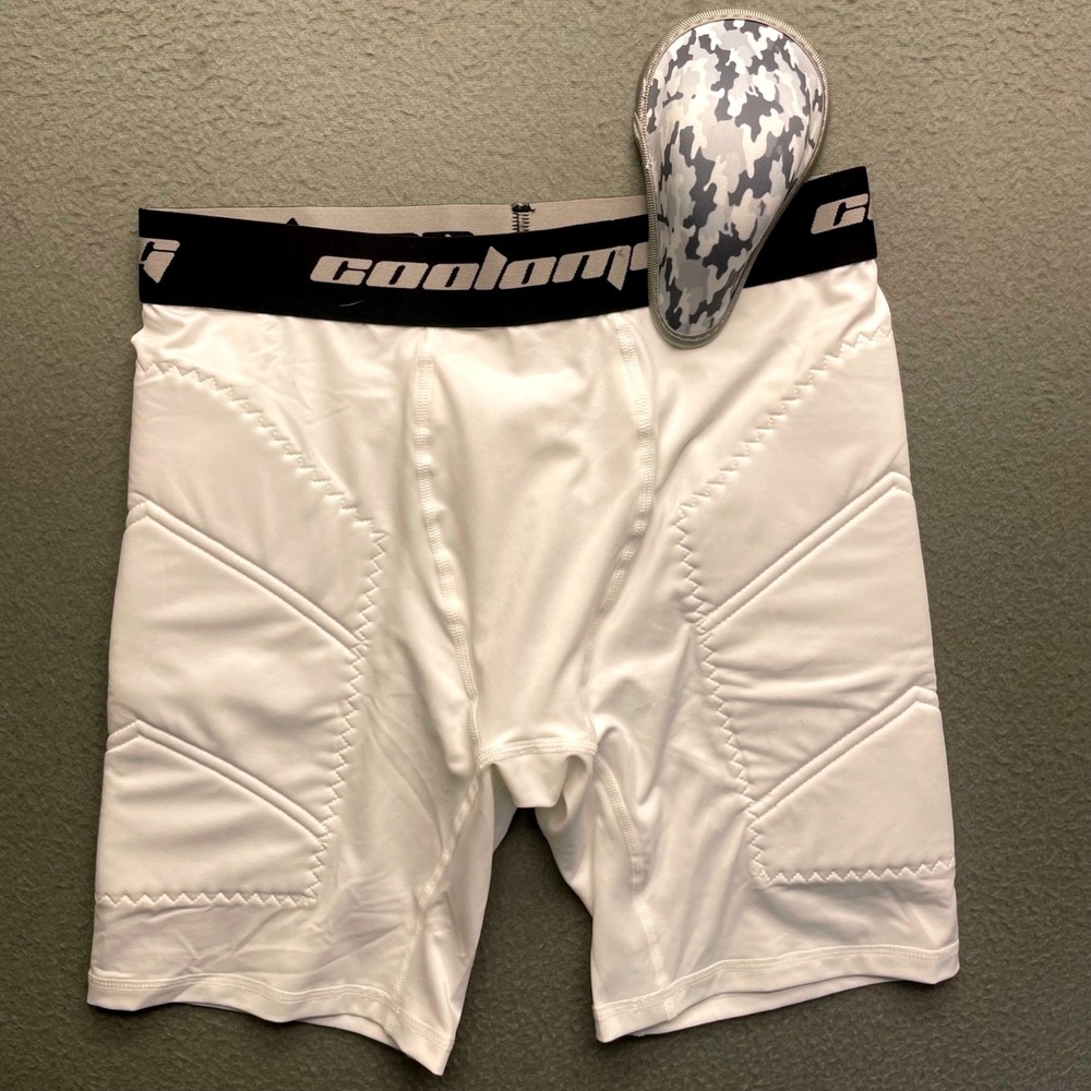 Coolomg Men Padded Compression‎ Shorts Polyester XL White Athletic Cup Sports